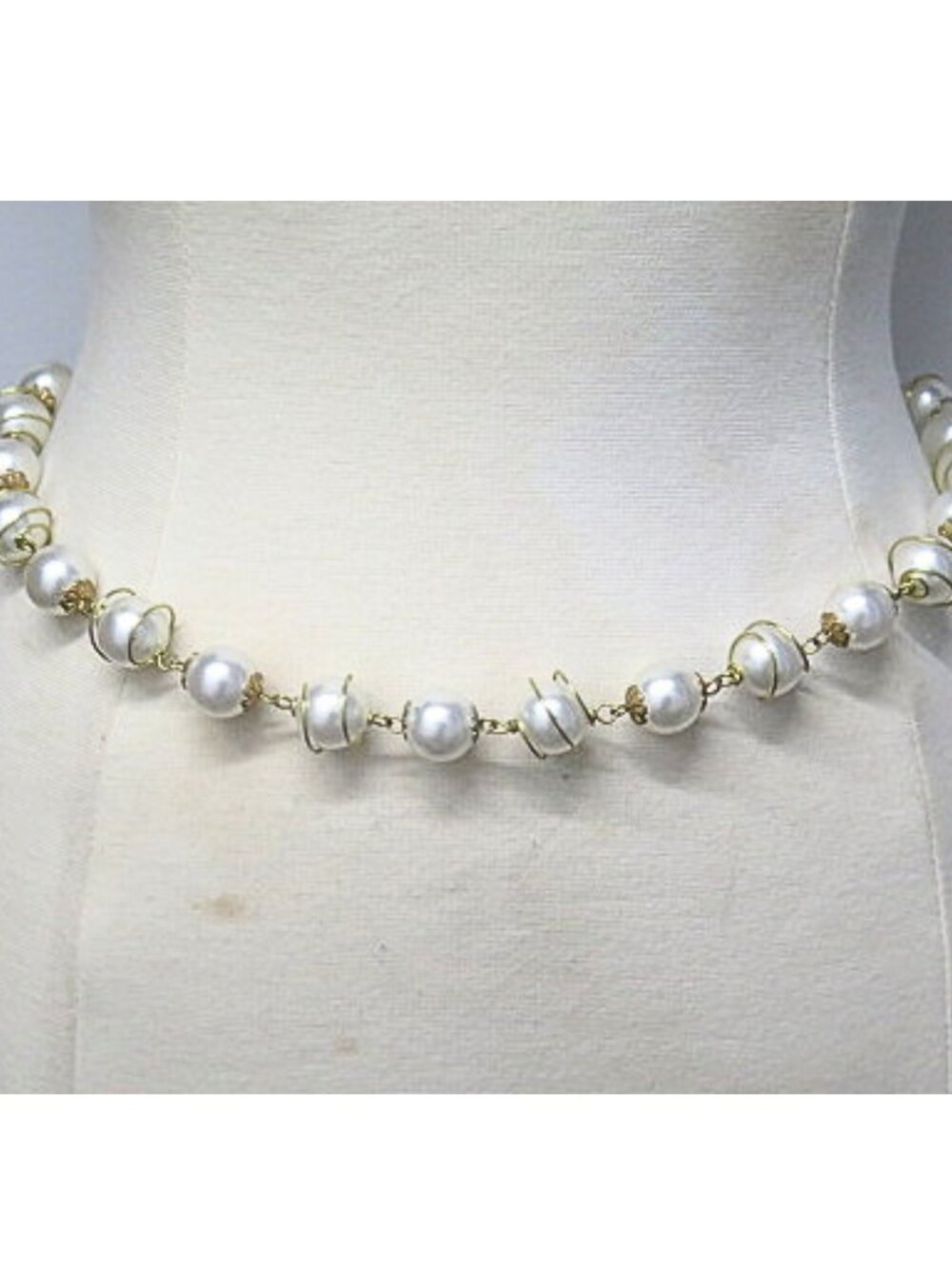 Handmade 10mm Faux Pearl Wire Wrapped Gold Tone Chain Waist Belt